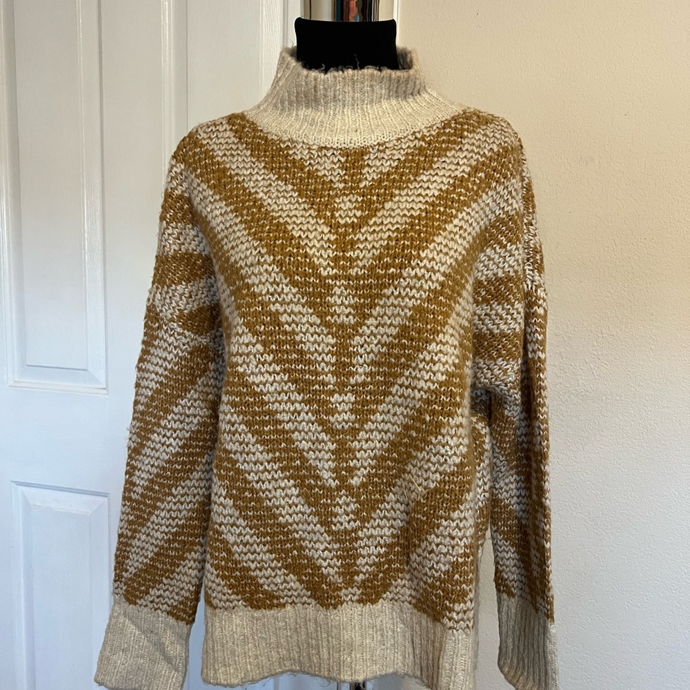 Tahari Cowl Neck Sweater in Cream and Brown
